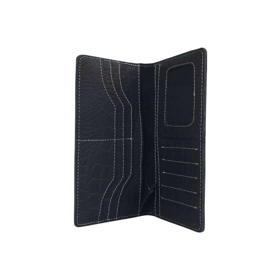 leather Long Black with Contrast stitch Wallet A2