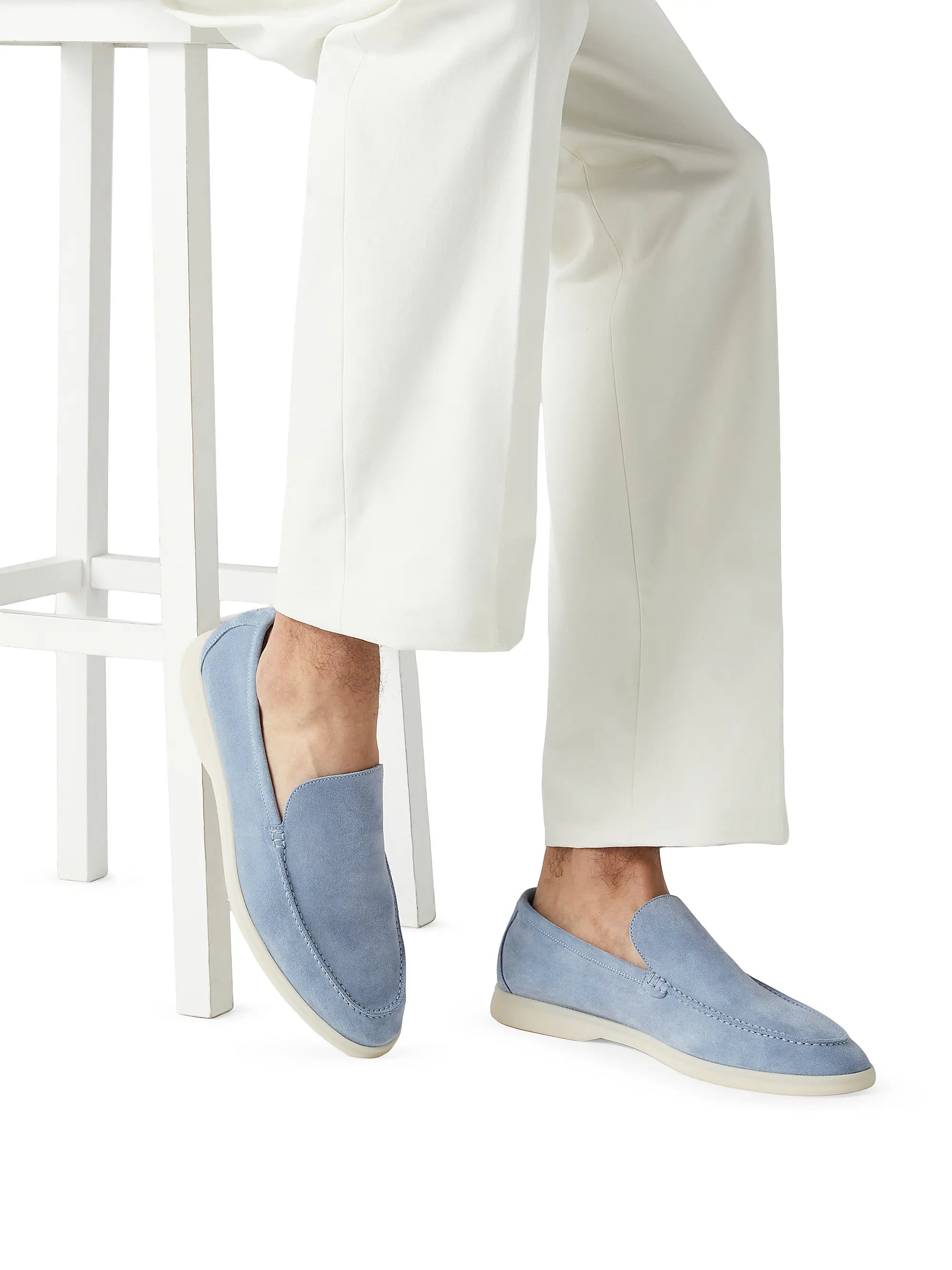 Loro Piana Summer Walk Suede Loafers - Polvere Blue
