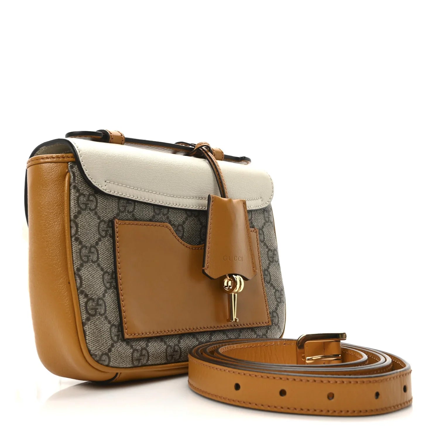 Gucci GG Supreme Padlock Front Pocket Flap Shoulder Bag – Beige