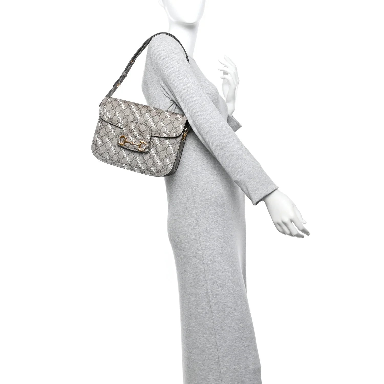 Gucci X Balenciaga GG Supreme Horsebit 1955 Small Shoulder Bag – Beige