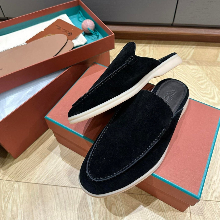 Loro Piana Babouche Walk Suede Loafers - Black (203)