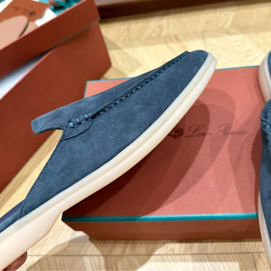 Loro Piana Babouche Walk Suede Slippers - Racing Blue (202)