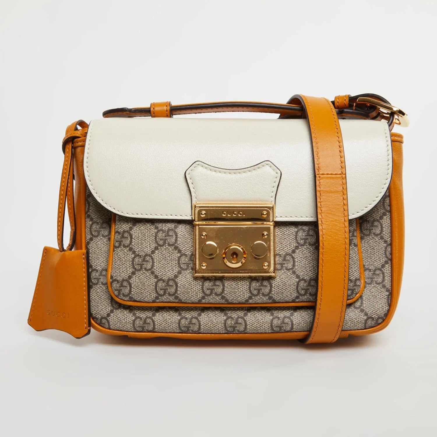 Gucci GG Supreme Padlock Front Pocket Flap Shoulder Bag – Beige