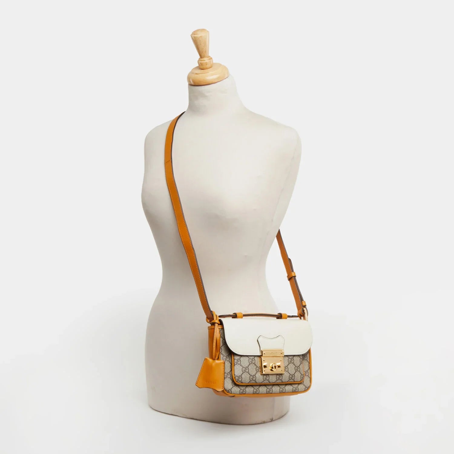 Gucci GG Supreme Padlock Front Pocket Flap Shoulder Bag – Beige