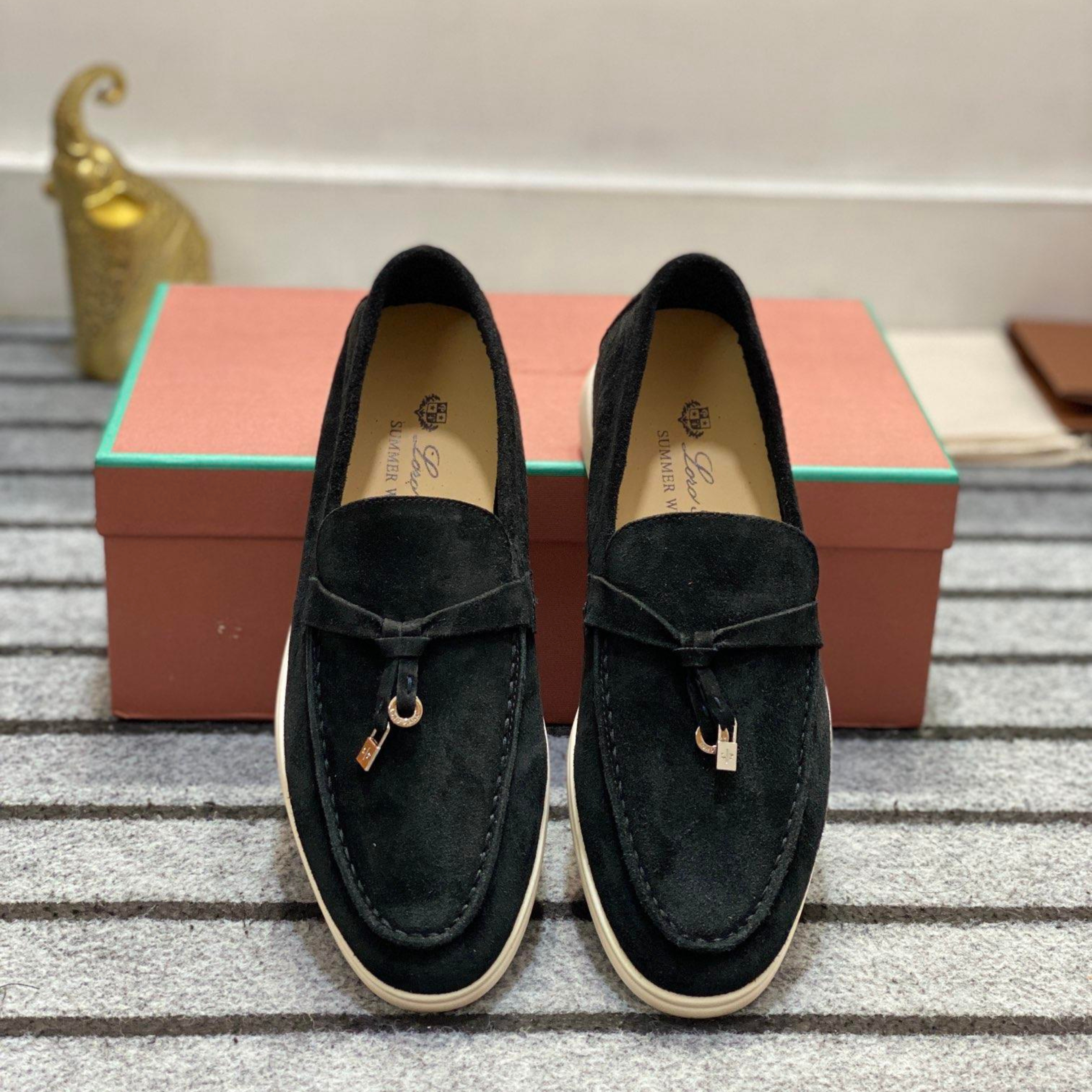 Loro Piana Summer Charm Suede Loafers - Black (029)