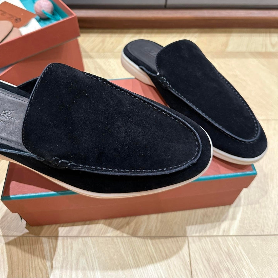 Loro Piana Babouche Walk Suede Loafers - Black (203)