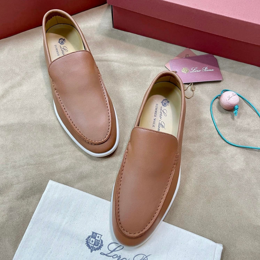 Loro Piana Summer Walk Calfskin Loafers - Havana Brown