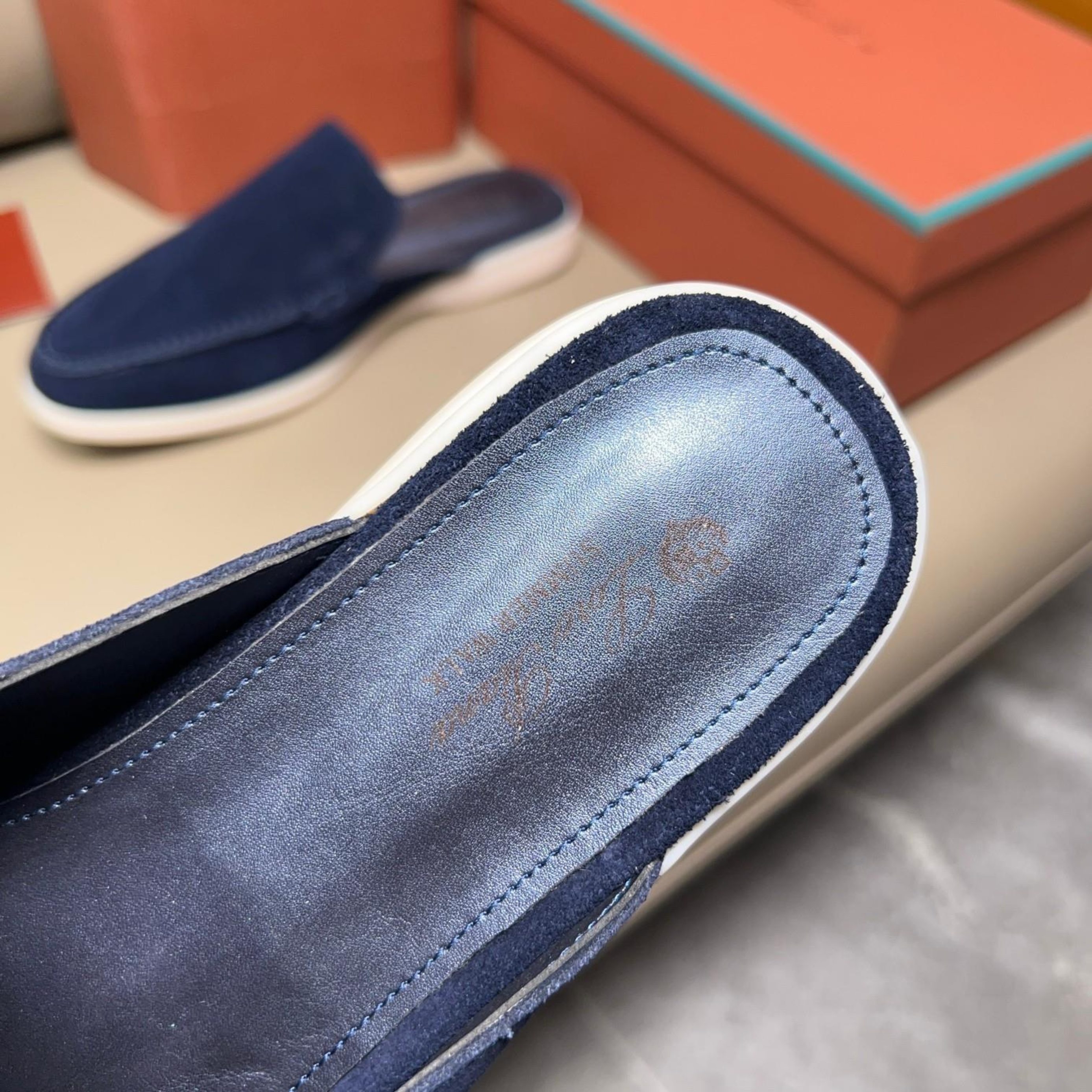 Loro Piana Babouche Walk Suede Slippers - Racing Blue (003)