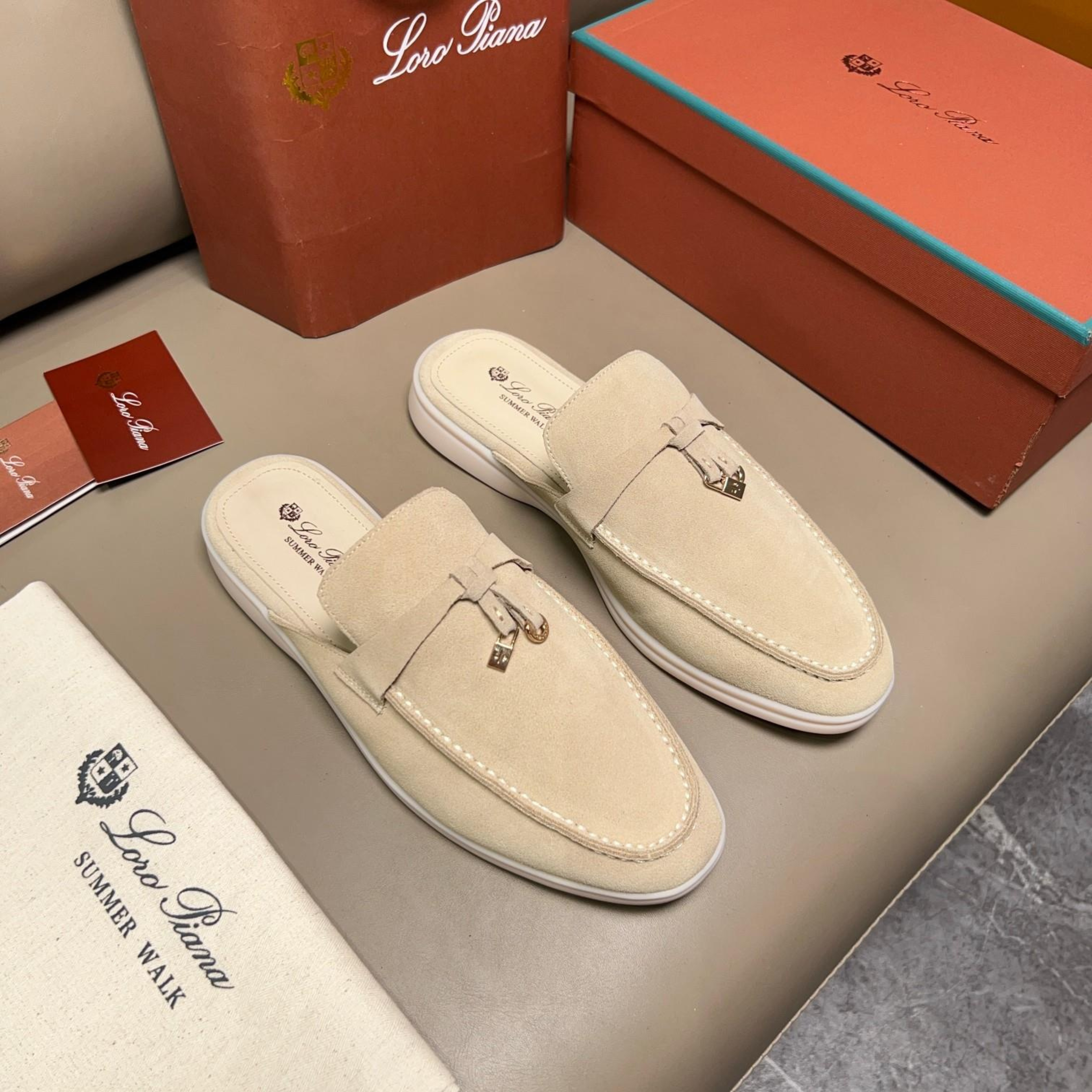 Loro Piana Babouche Charms Walk Suede Loafer - Linen (D746)