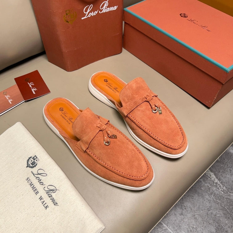 Loro Piana Babouche Charms Walk Suede Loafers - Dusty Orange (L0BF)