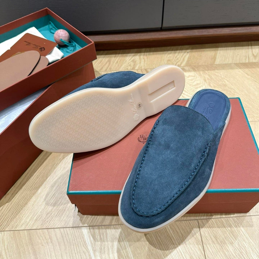 Loro Piana Babouche Walk Suede Slippers - Racing Blue (202)