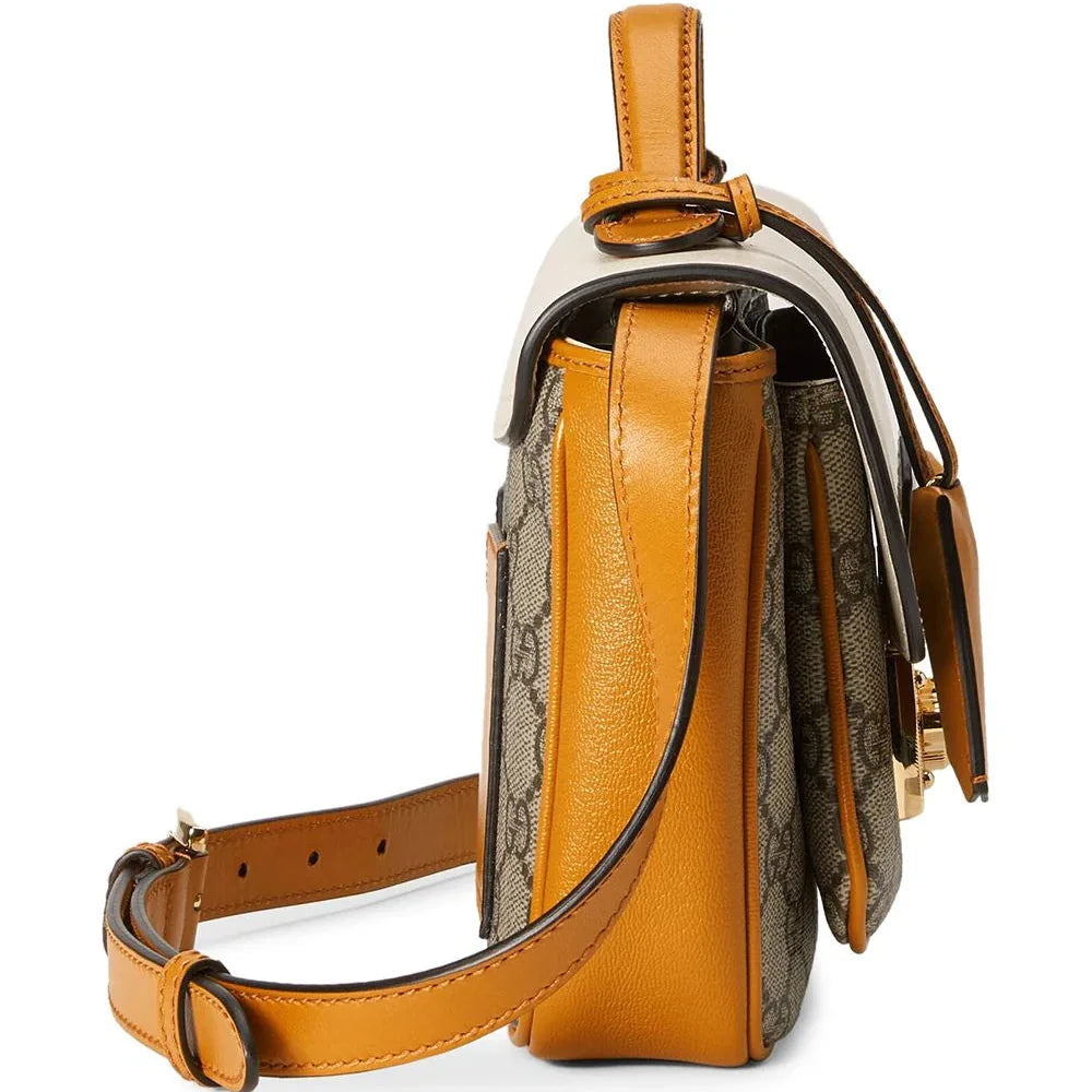 Gucci GG Supreme Padlock Front Pocket Flap Shoulder Bag – Beige