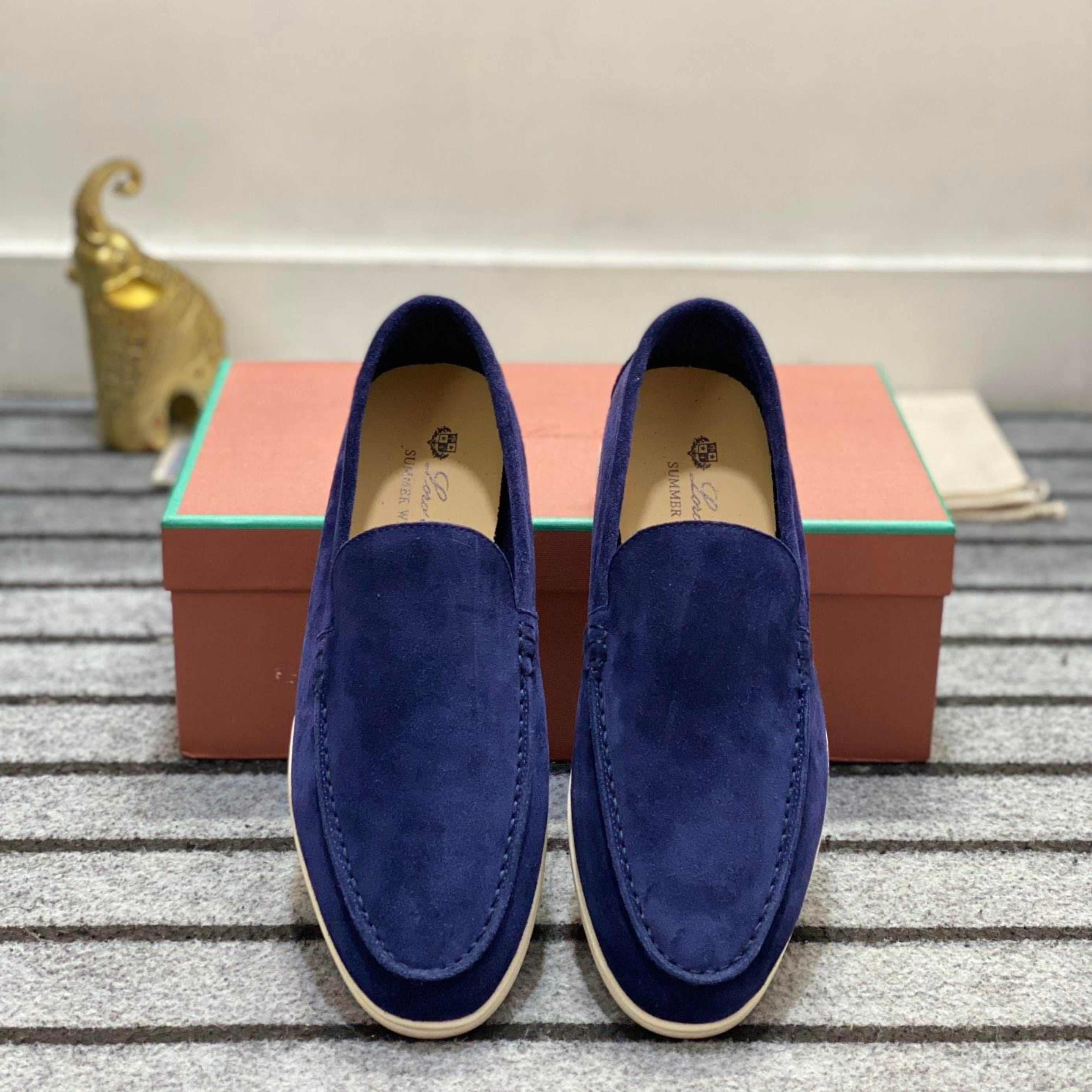 Loro Piana Summer Walk Suede Loafers - Dark Navy Blue ( 040)