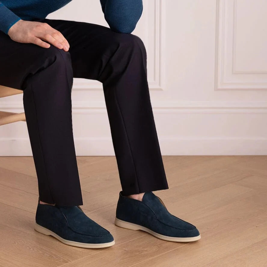 Loro Piana Open Walk Suede Ankle Boots - Dark Blue