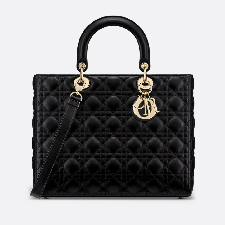 Dior Large Lady Dior Cannage Lambskin Bag - Black