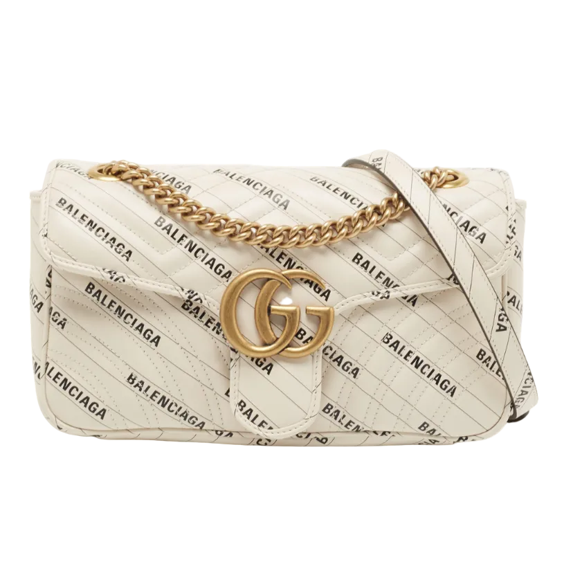 Gucci X Balenciaga GG Marmont Matelasse Shoulder Bag – White