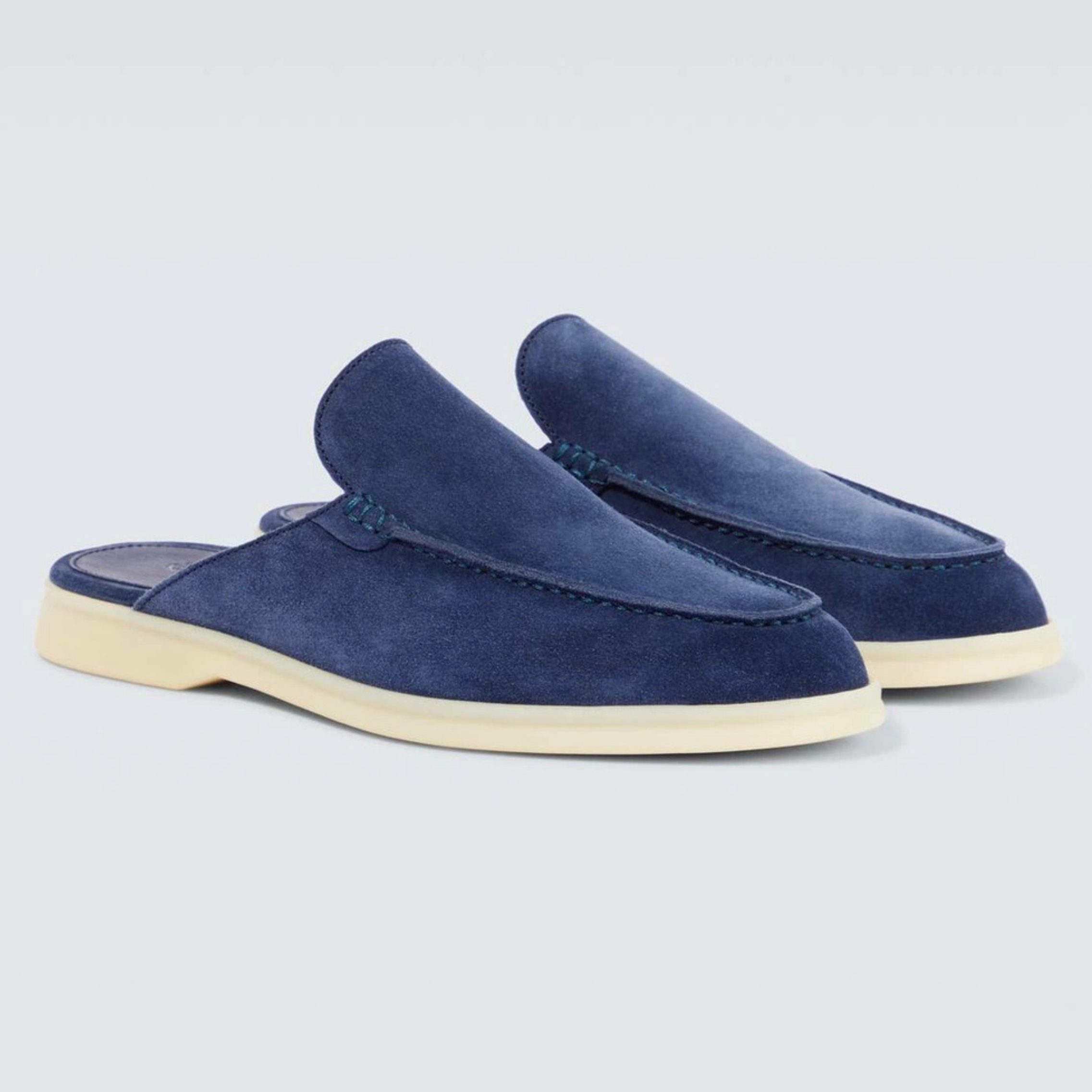 Loro Piana Babouche Walk Suede Slippers - Racing Blue (003)