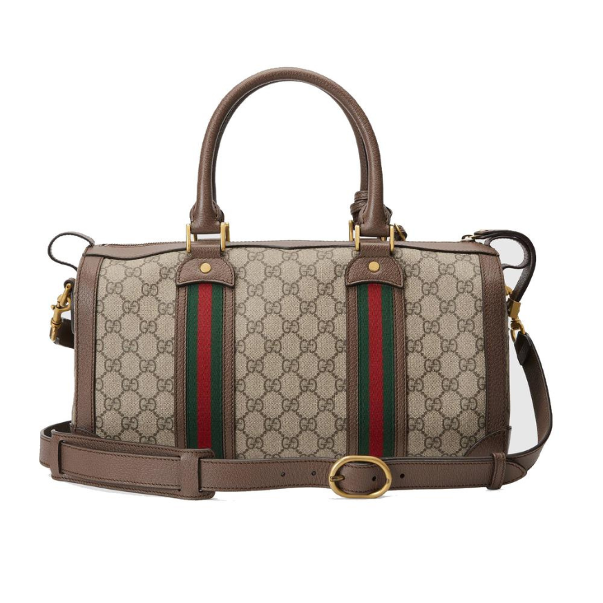 Gucci Canvas Leather Travel Duffle Bag - Beige