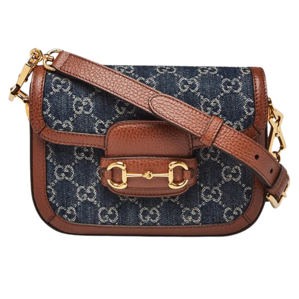 Gucci Blue GG Denim Horsebit 1955 Mini Crossbody Bag - Blue