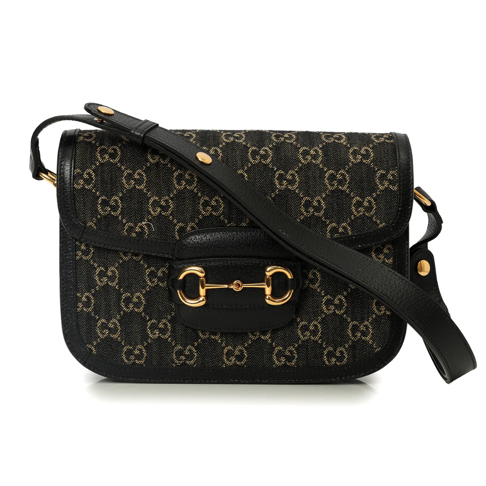 Gucci Horsebit 1955 GG Small Denim Shoulder Bag – Black