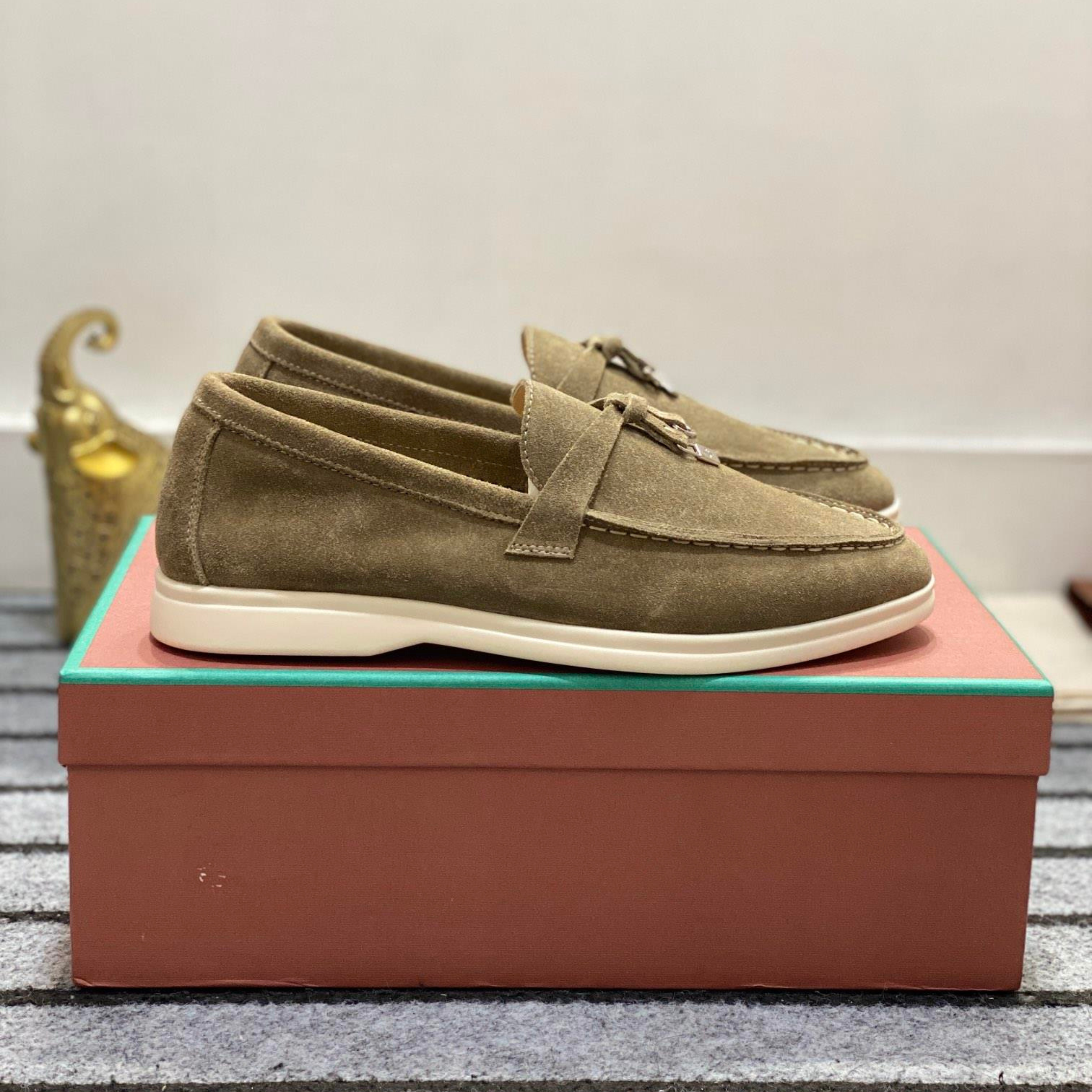 Loro Piana Summer Walk Suede Loafers - Olive