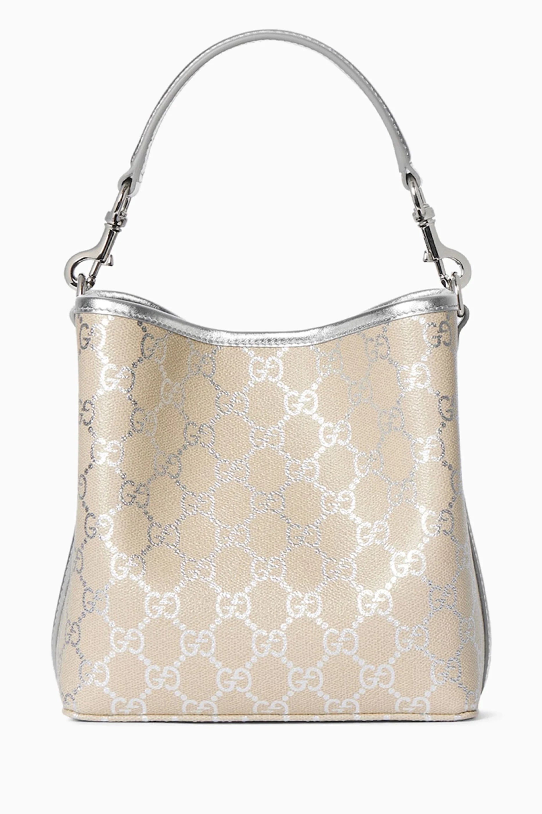 Gucci GG Supreme Monogram Emblem Leather Shoulder Bag - Beige