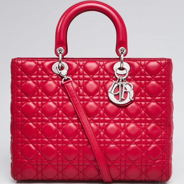 Dior Large Lady Dior Cannage Lambskin Bag - Red