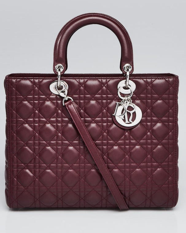 Dior Large Lady Dior Cannage Lambskin Bag - Burgundy