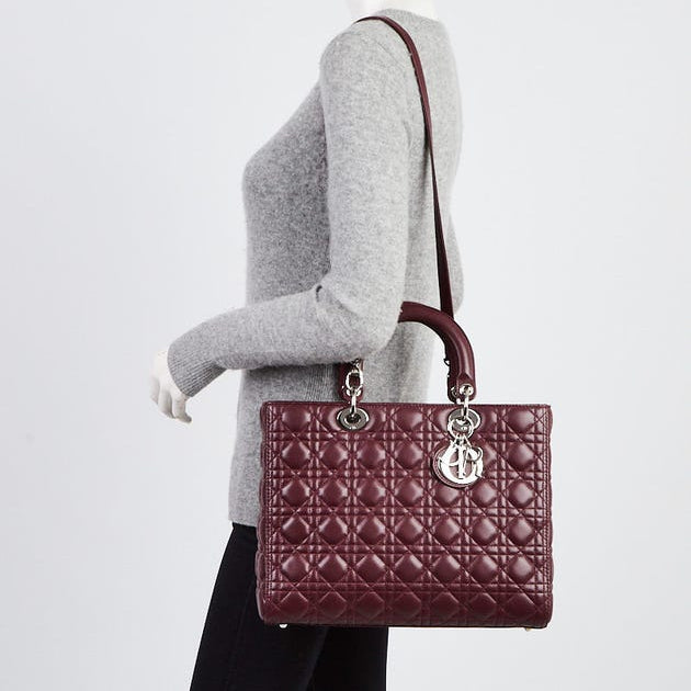 Dior Large Lady Dior Cannage Lambskin Bag - Burgundy