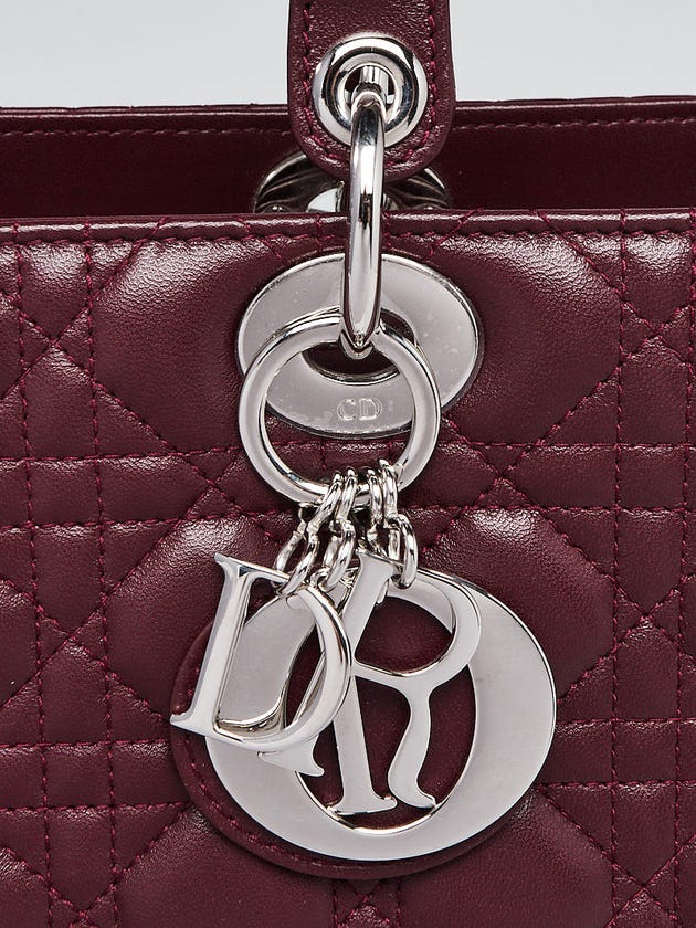 Dior Large Lady Dior Cannage Lambskin Bag - Burgundy