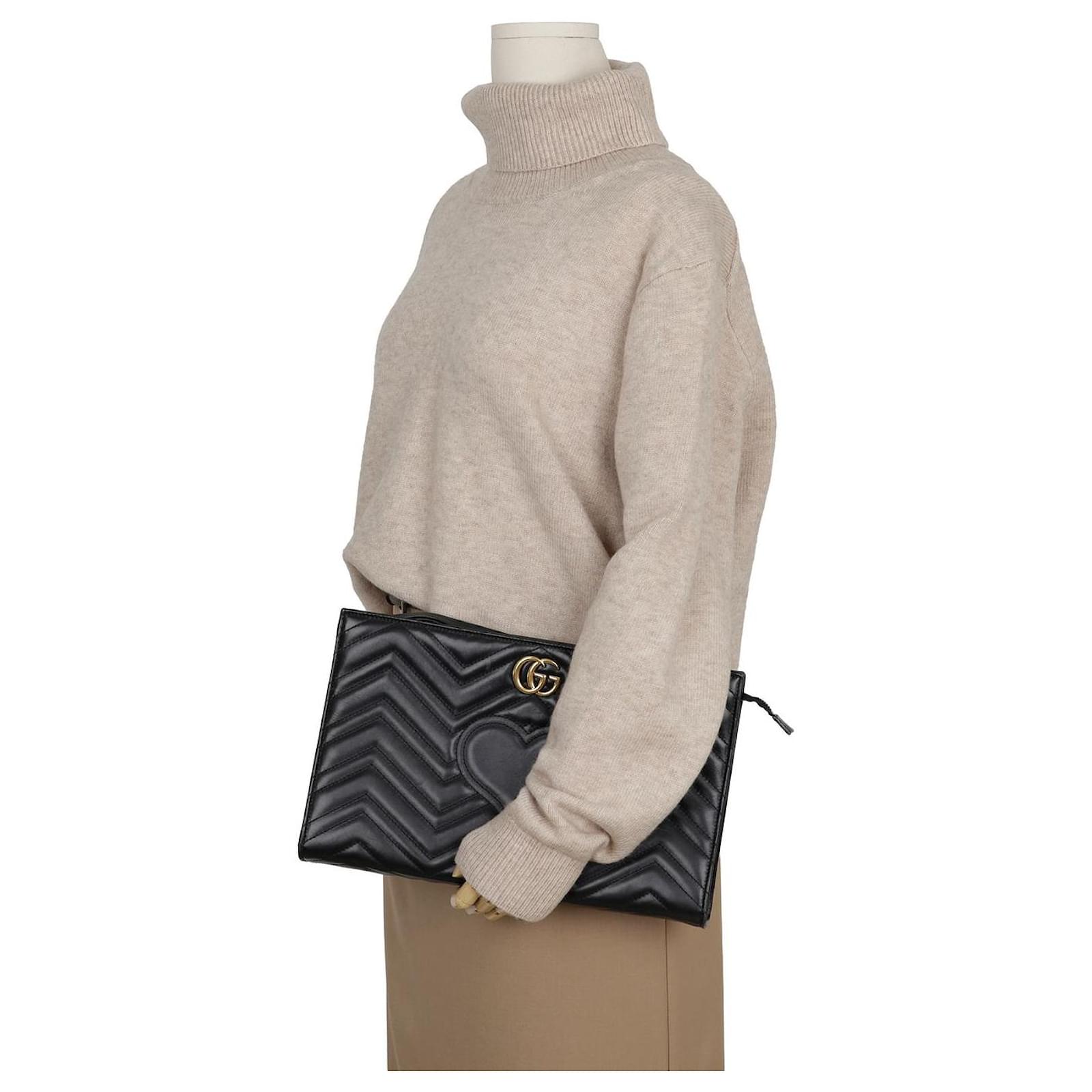 Gucci GG Marmont Matelassé Chevron Heart Clutch Bag – Black