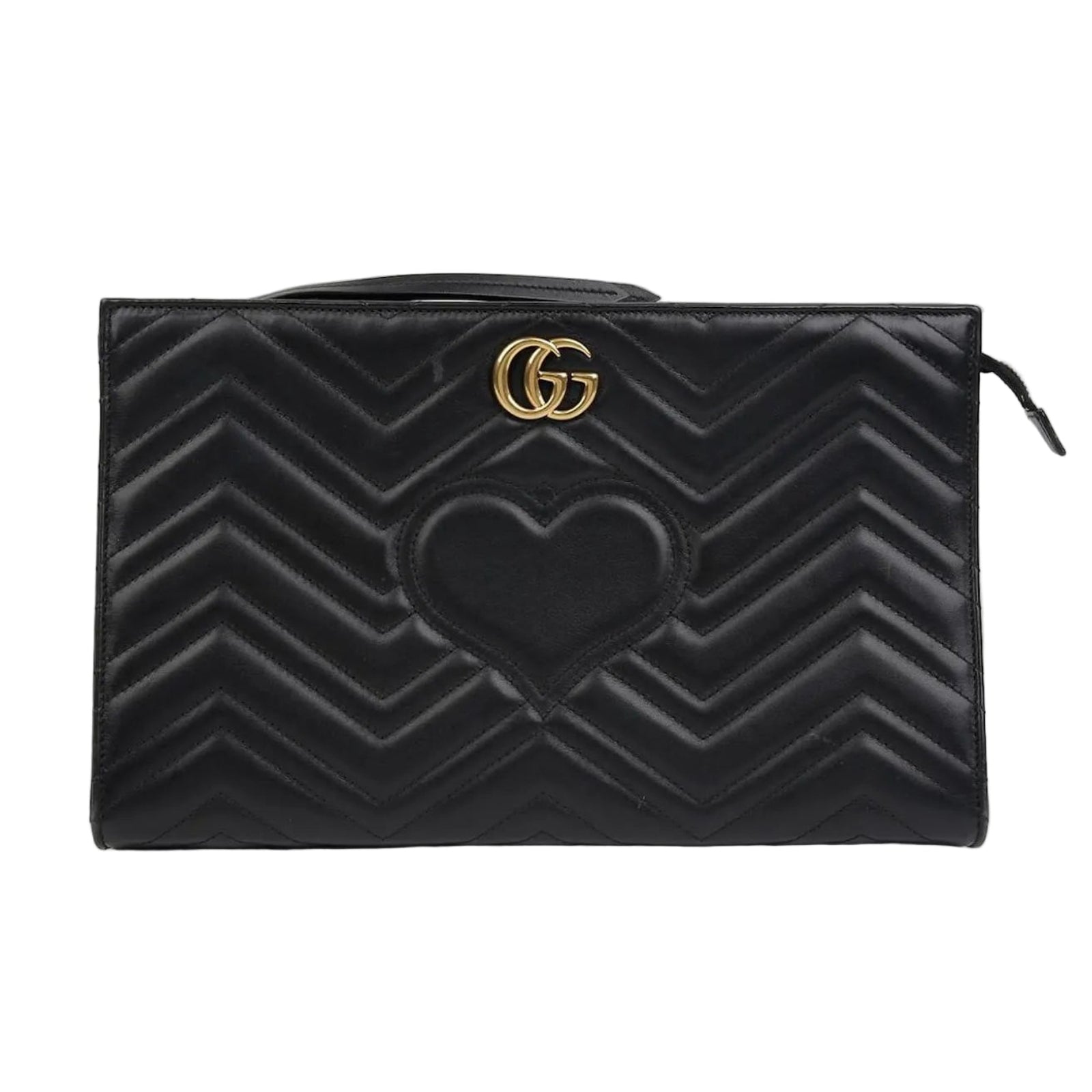 Gucci GG Marmont Matelassé Chevron Heart Clutch Bag – Black
