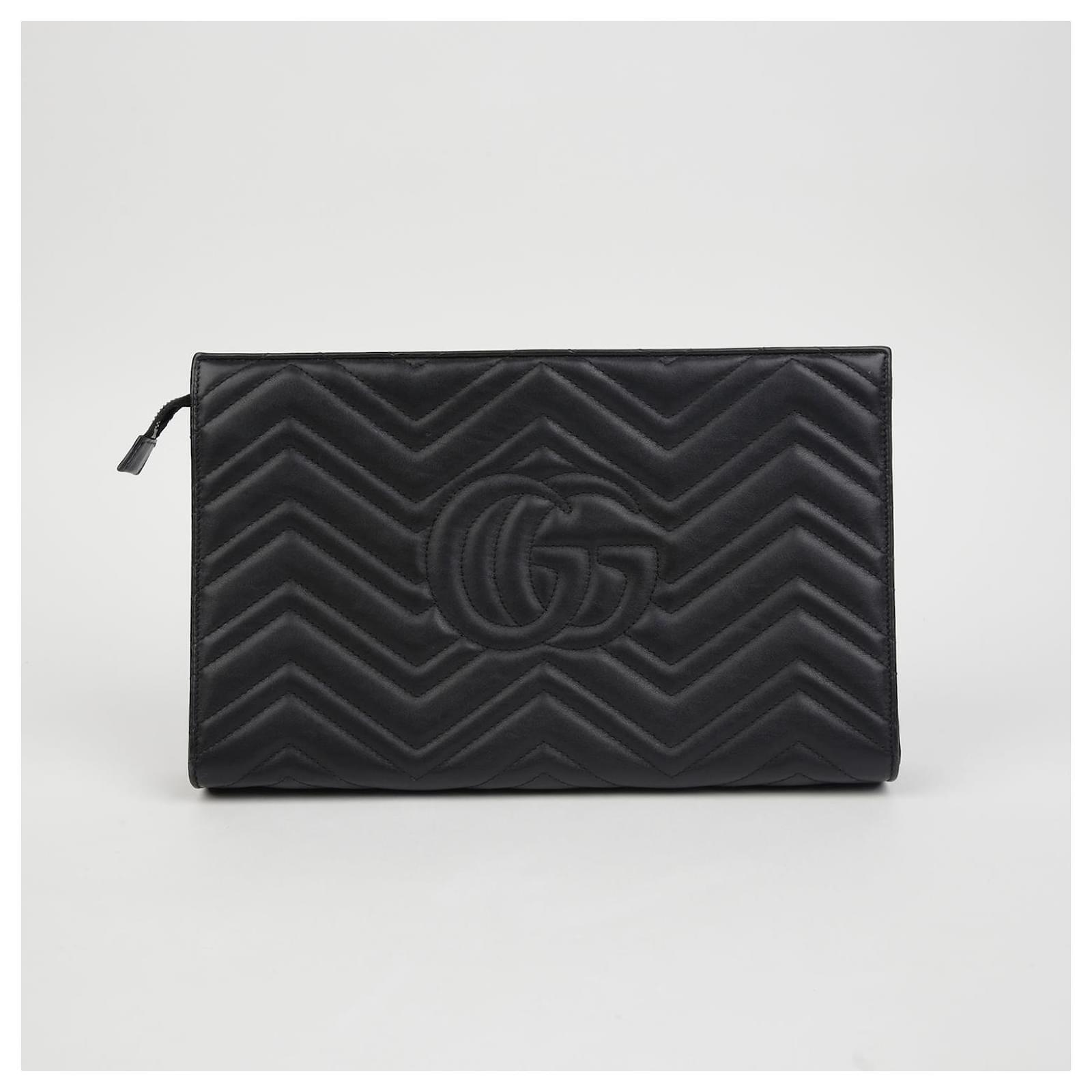 Gucci GG Marmont Matelassé Chevron Heart Clutch Bag – Black