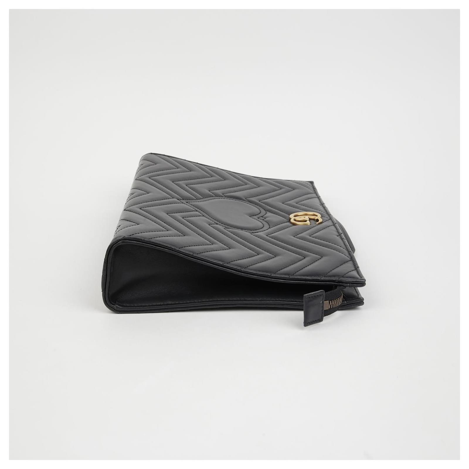 Gucci GG Marmont Matelassé Chevron Heart Clutch Bag – Black
