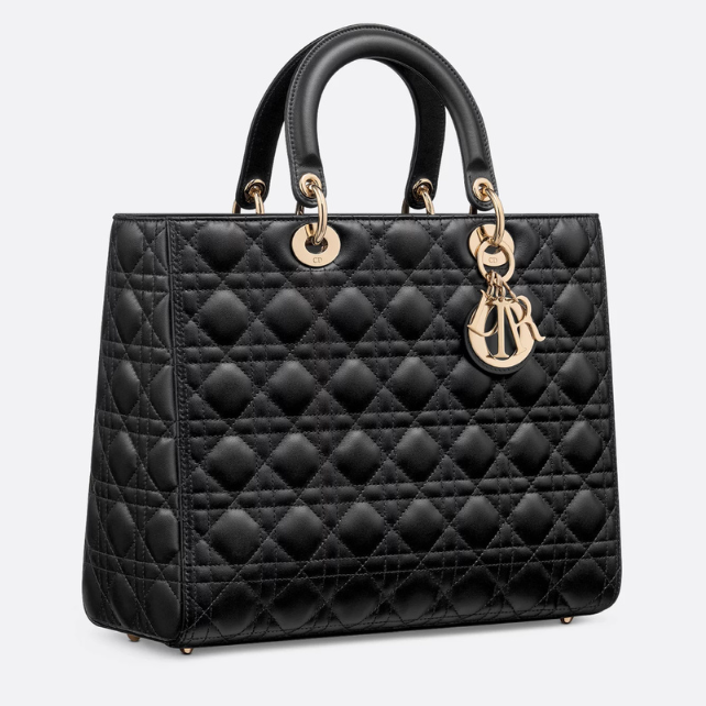 Dior Large Lady Dior Cannage Lambskin Bag - Black