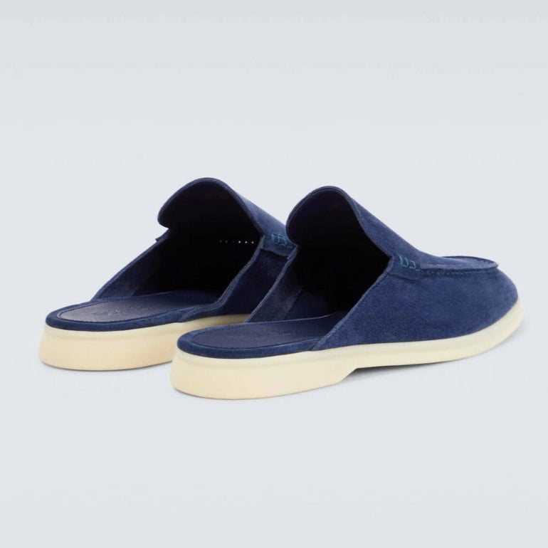Loro Piana Babouche Walk Suede Slippers - Racing Blue (202)