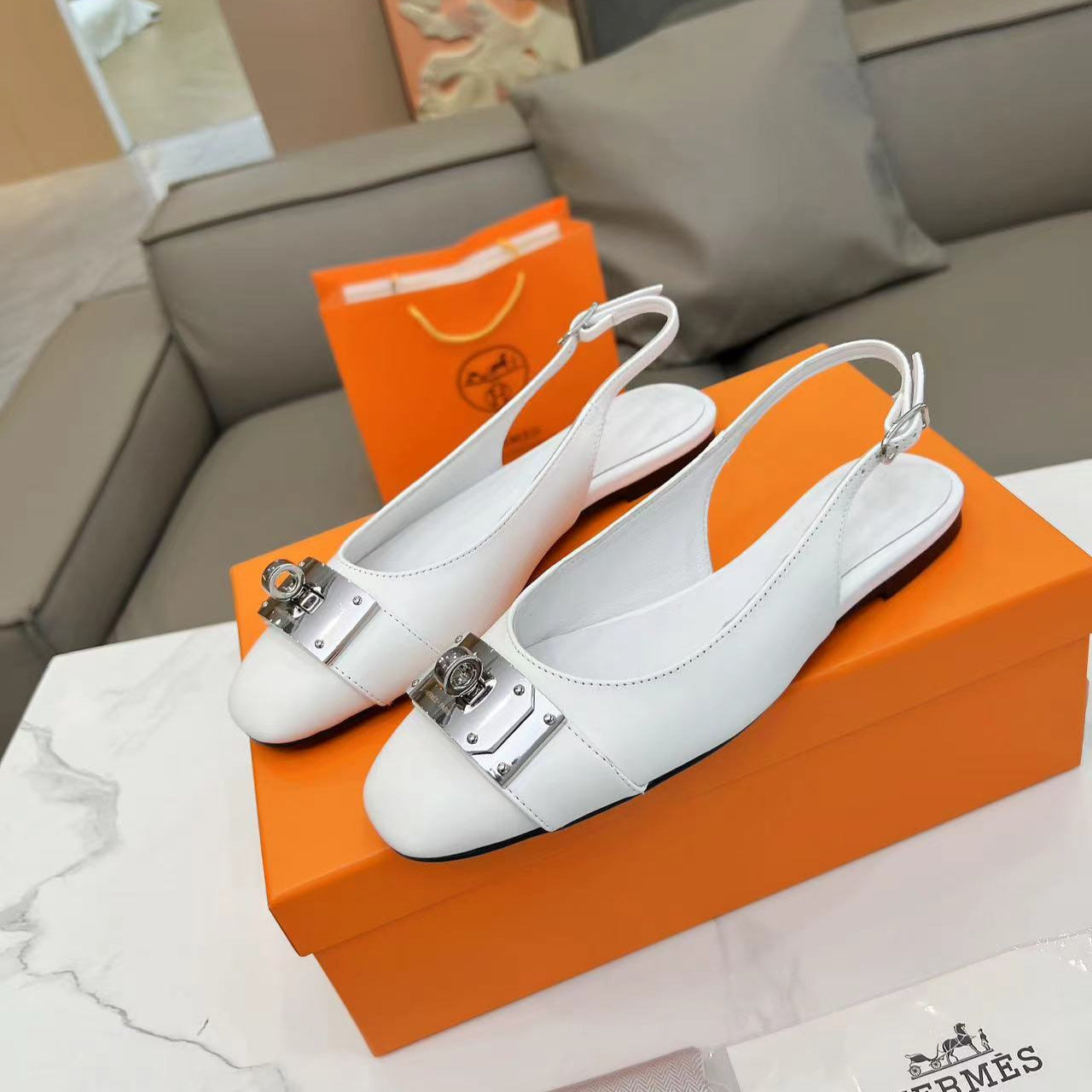 Hermes Innocente Slingback Sandals - White