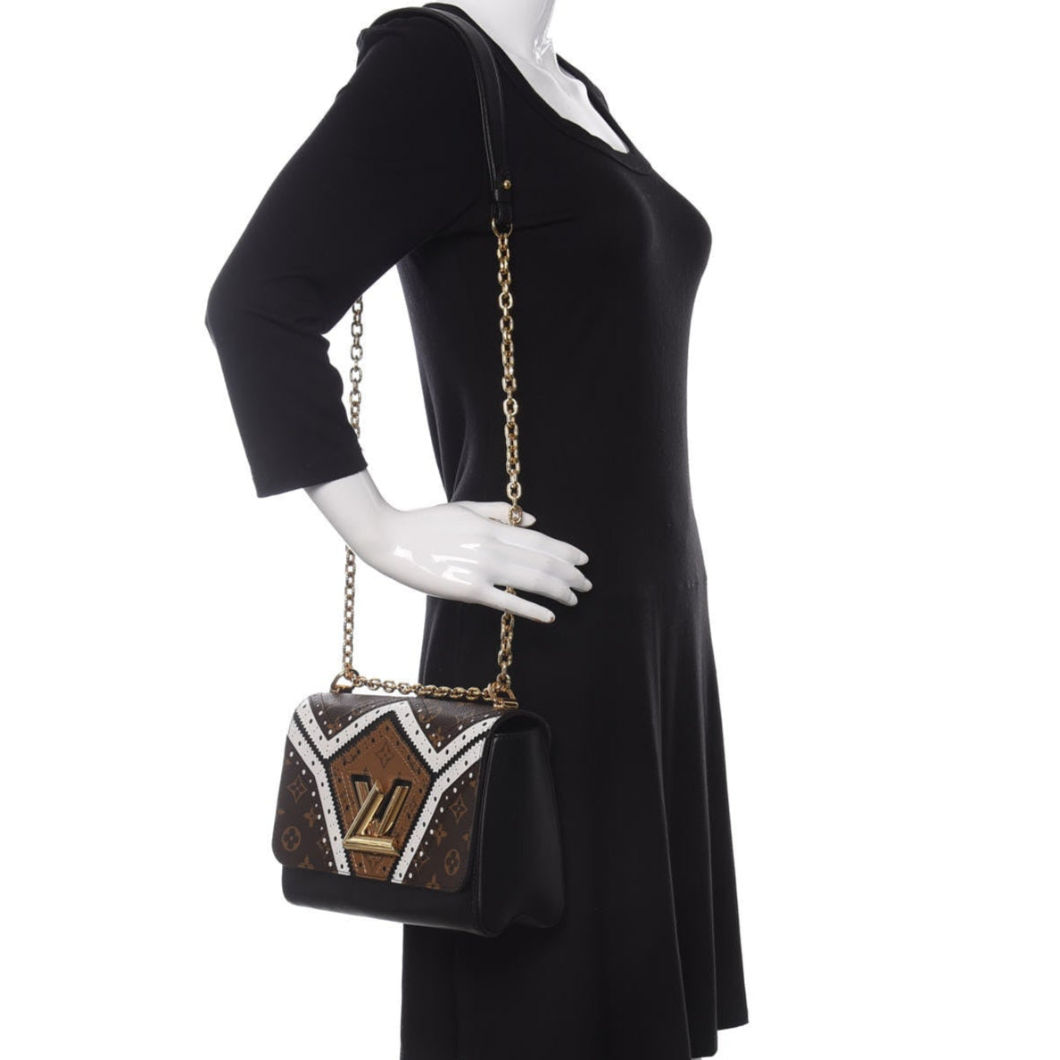 Louis Vuitton Veau Satin Monogram Twist MM Shoulder Bag - Brown