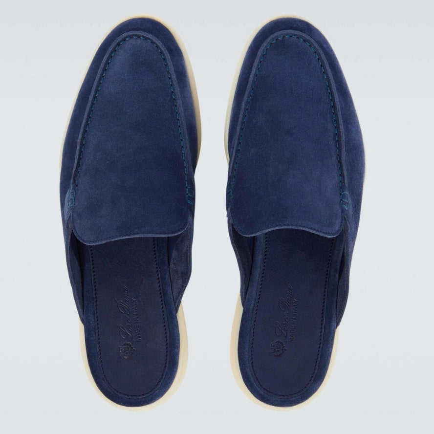 Loro Piana Babouche Walk Suede Slippers - Racing Blue (202)