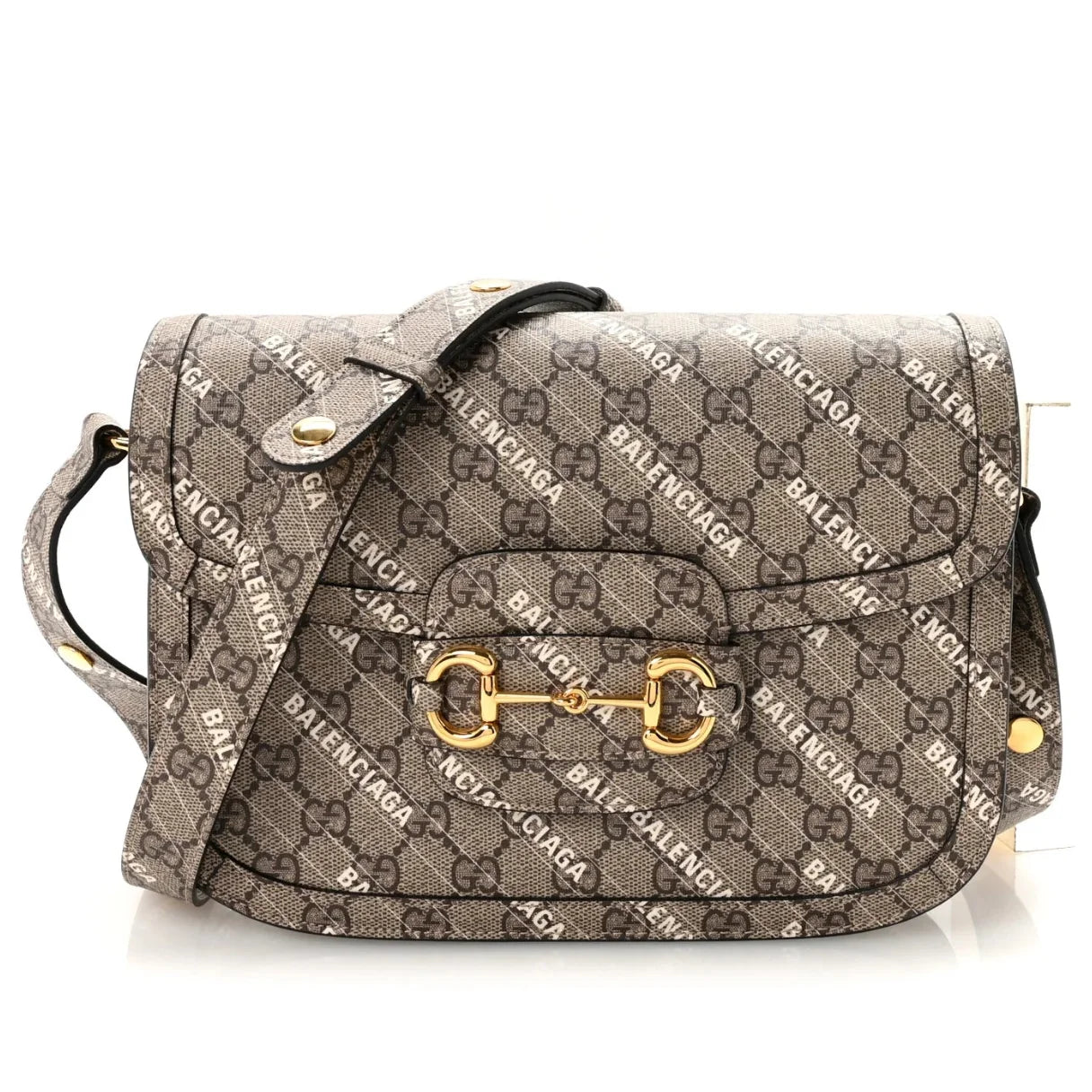 Gucci X Balenciaga GG Supreme Horsebit 1955 Small Shoulder Bag – Beige