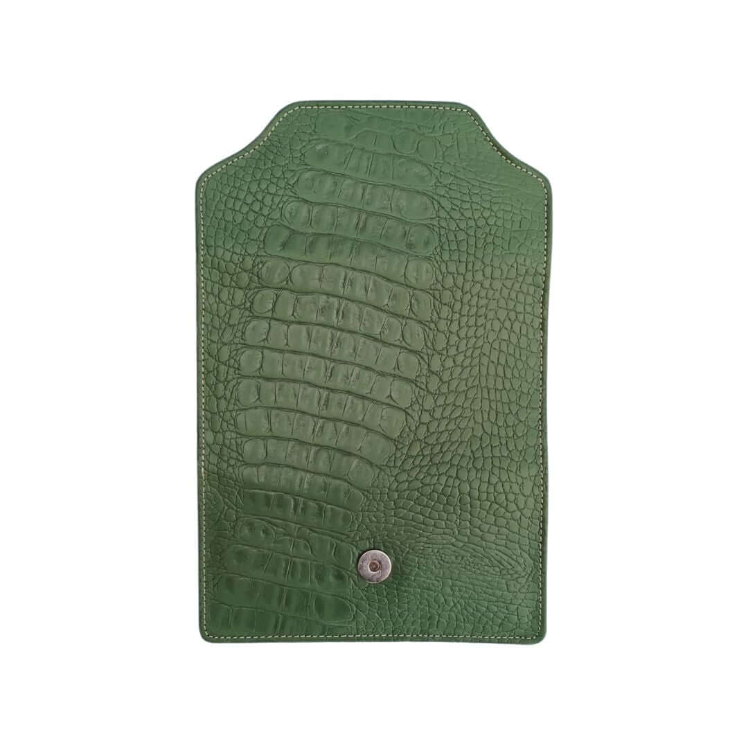 Leather long crocodile wallet 3 folds Green