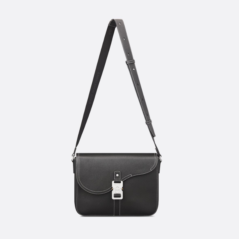 Dior Medium Grained Calfskin Saddle Messenger Bag with Flap - Black