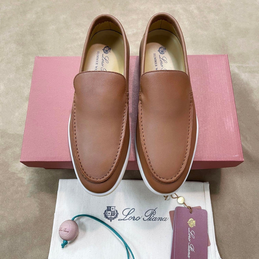 Loro Piana Summer Walk Calfskin Loafers - Havana Brown