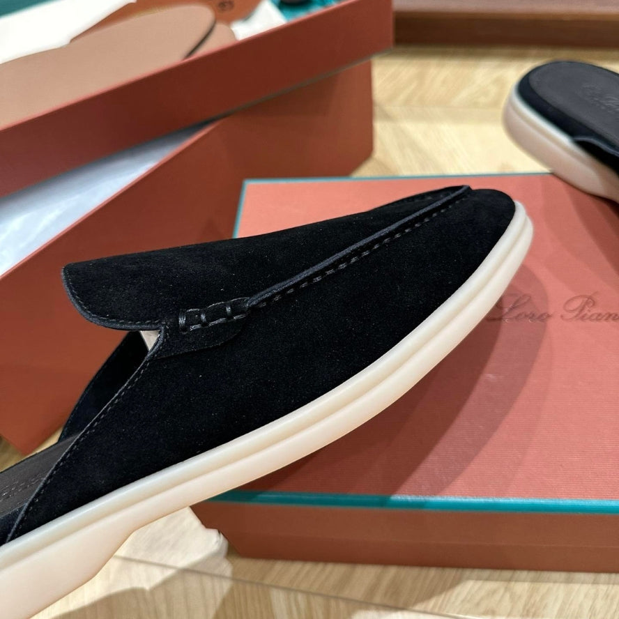 Loro Piana Babouche Walk Suede Loafers - Black (203)