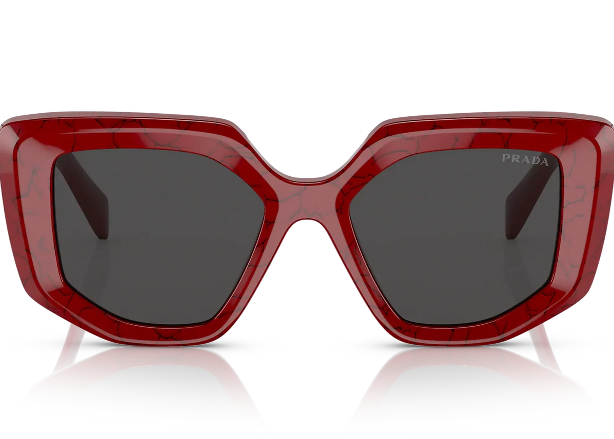 Prada PR14ZS 15D-5S0 Rectangular Marble Red Sunglasses