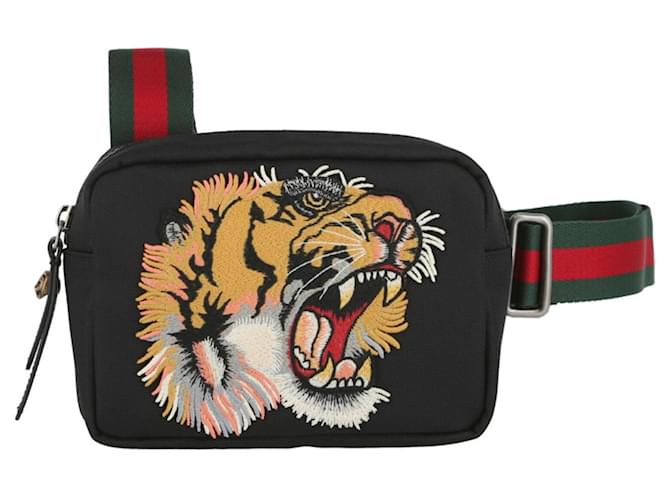 Gucci Black Tiger Nylon Messenger Bag – Black