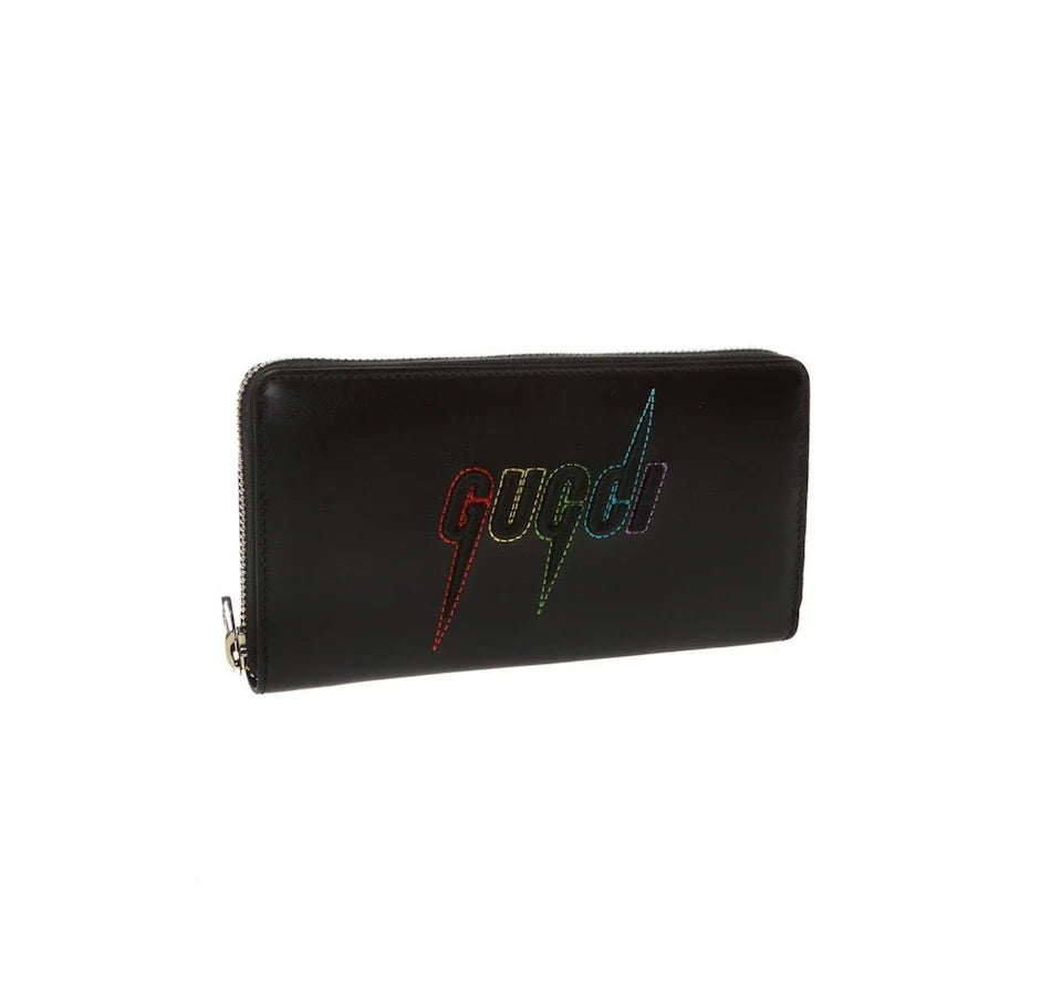 Gucci Long Wallet Embroidery Leather Pouch – Black