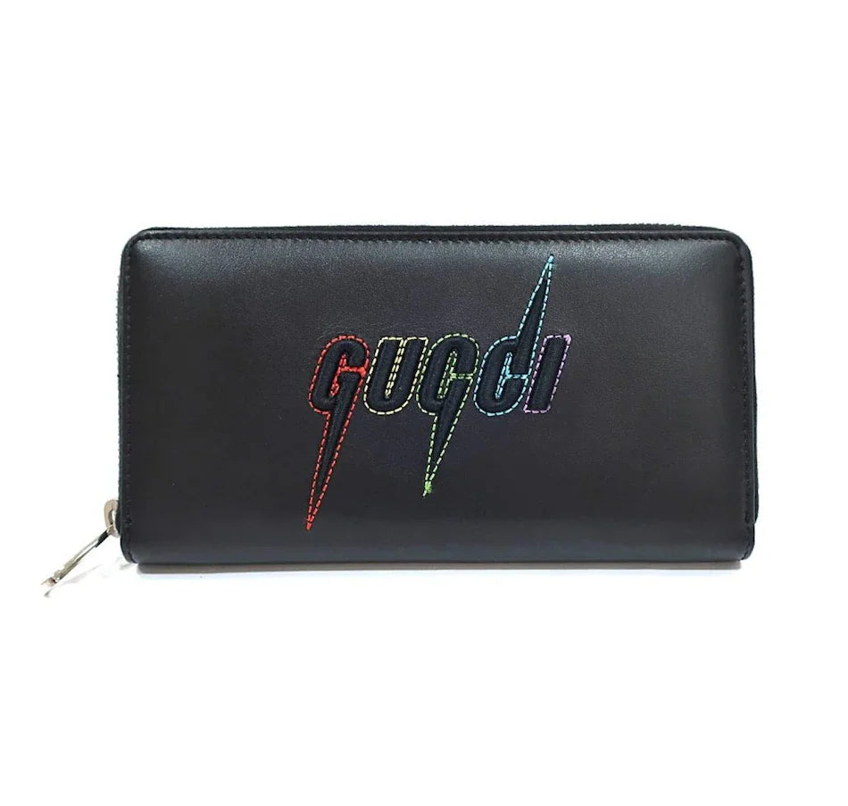 Gucci Long Wallet Embroidery Leather Pouch – Black