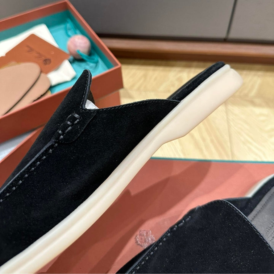 Loro Piana Babouche Walk Suede Loafers - Black (203)