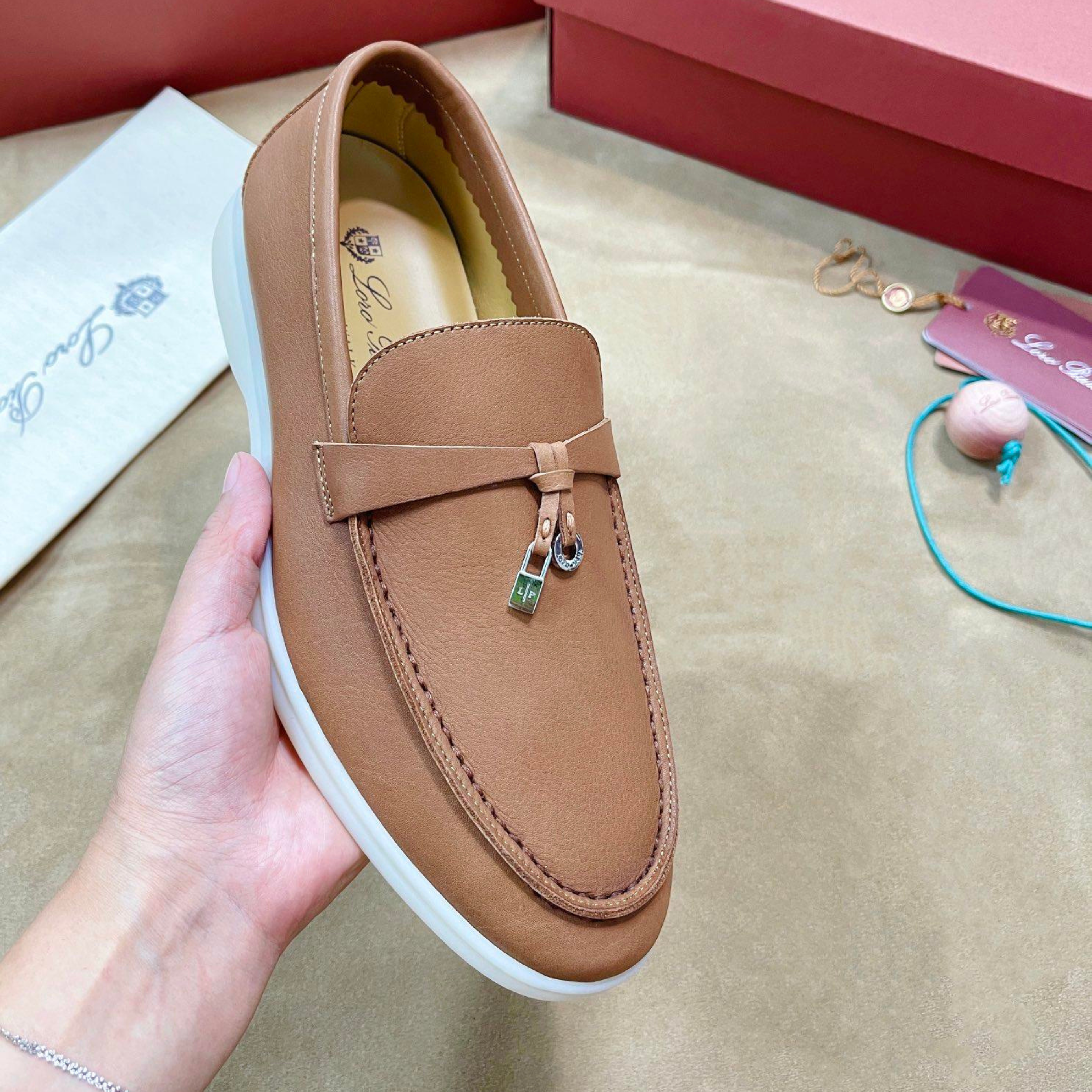 Loro Piana Summer Charms Walk Deerskin Loafers - Cream Bignet (20CB)